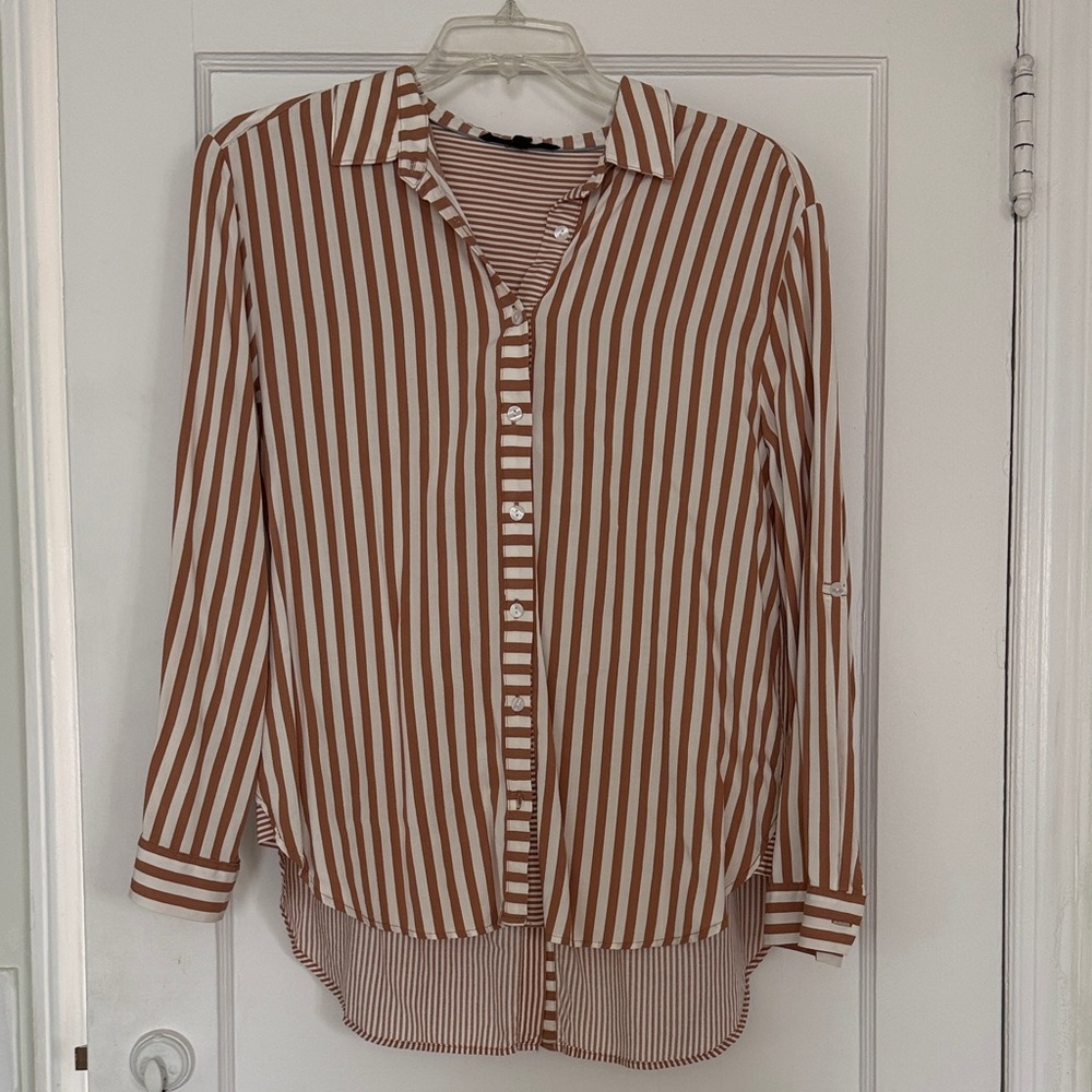 Women’s Brown Striped Button-Down Blouse